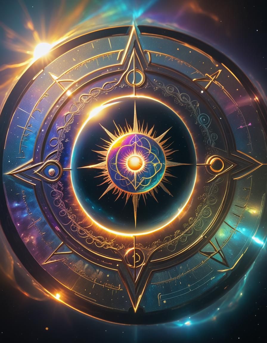 Holographic Sigil Shimmers During Solar Eclipse, Surreal Art