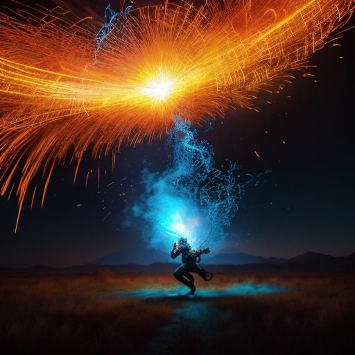 Fiery Lion Dance with Flaming Poi in Digital Art