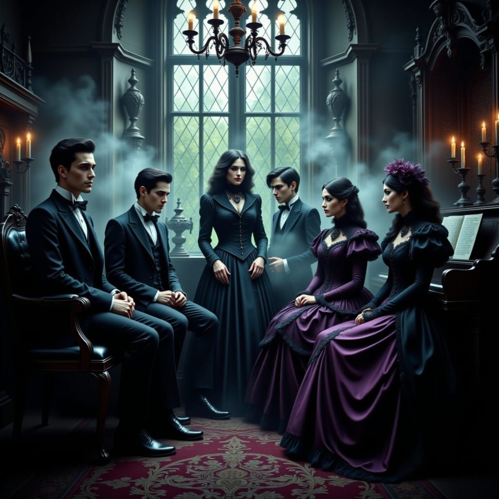 Mysterious Victorian Bar Scene in Gothic Style