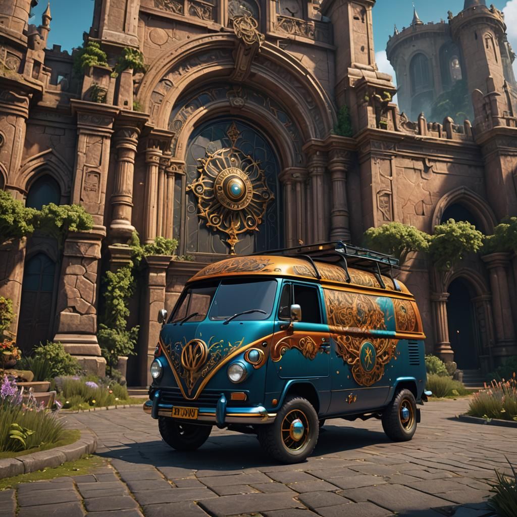 Custom Van with Zodiac Paint Job, Detailed Matte Painting