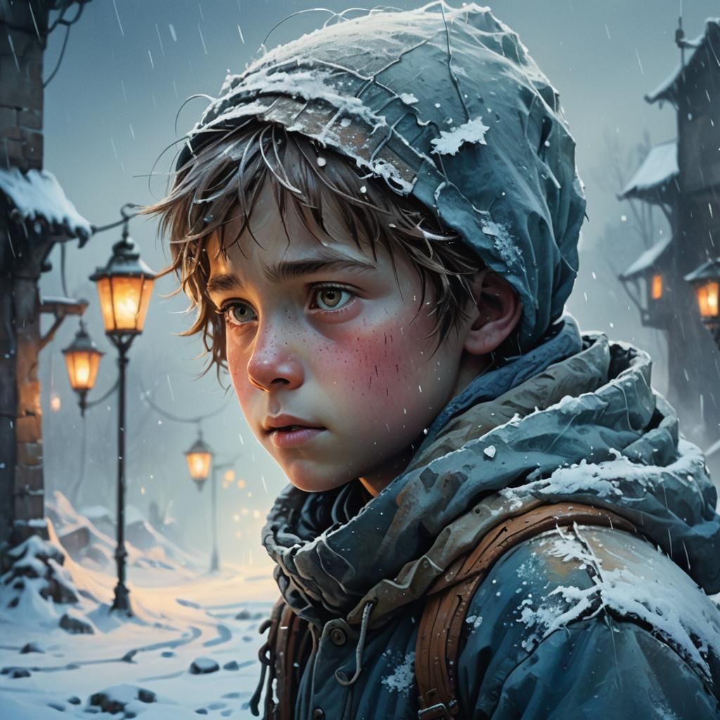 Child in Snowy Landscape: Surrealist Concept Art