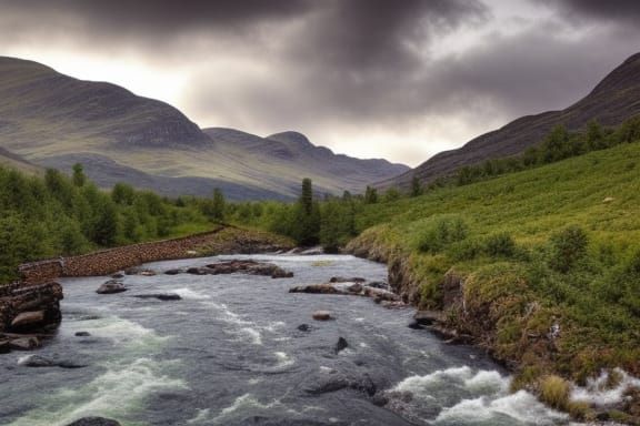 Scottish Cottage by River Rapids in Glen