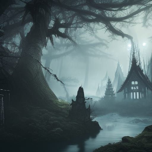 Ghost Castle in Dark Japanese Forest