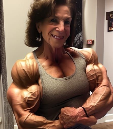 Muscular Bodybuilder Grandma Flexing Her Ripped Physique