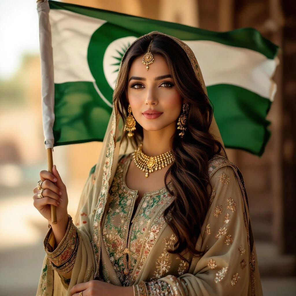 Elegant Lady with Pakistani Flag in Cinematic Style
