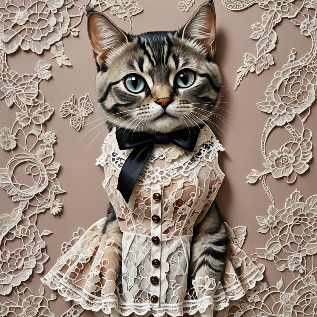 Surreal Kitten Lace Top Inspired by Salvador Dali