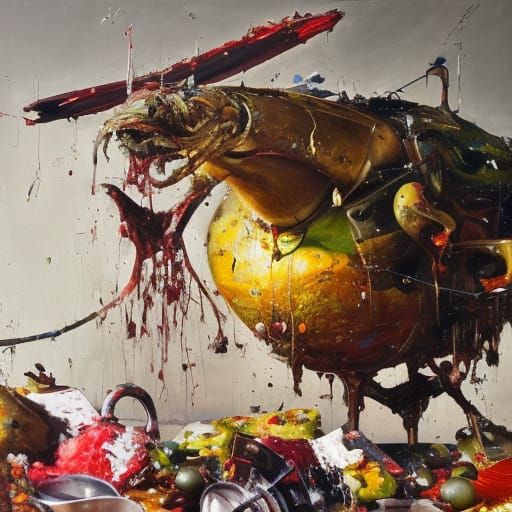 Hyperrealistic Gluttonous Figure in Oil on Canvas