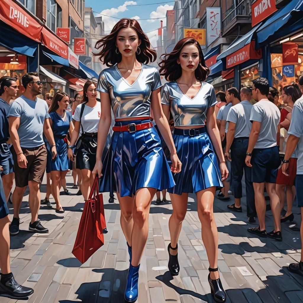 Woman in Latex Outfit Shopping in Market