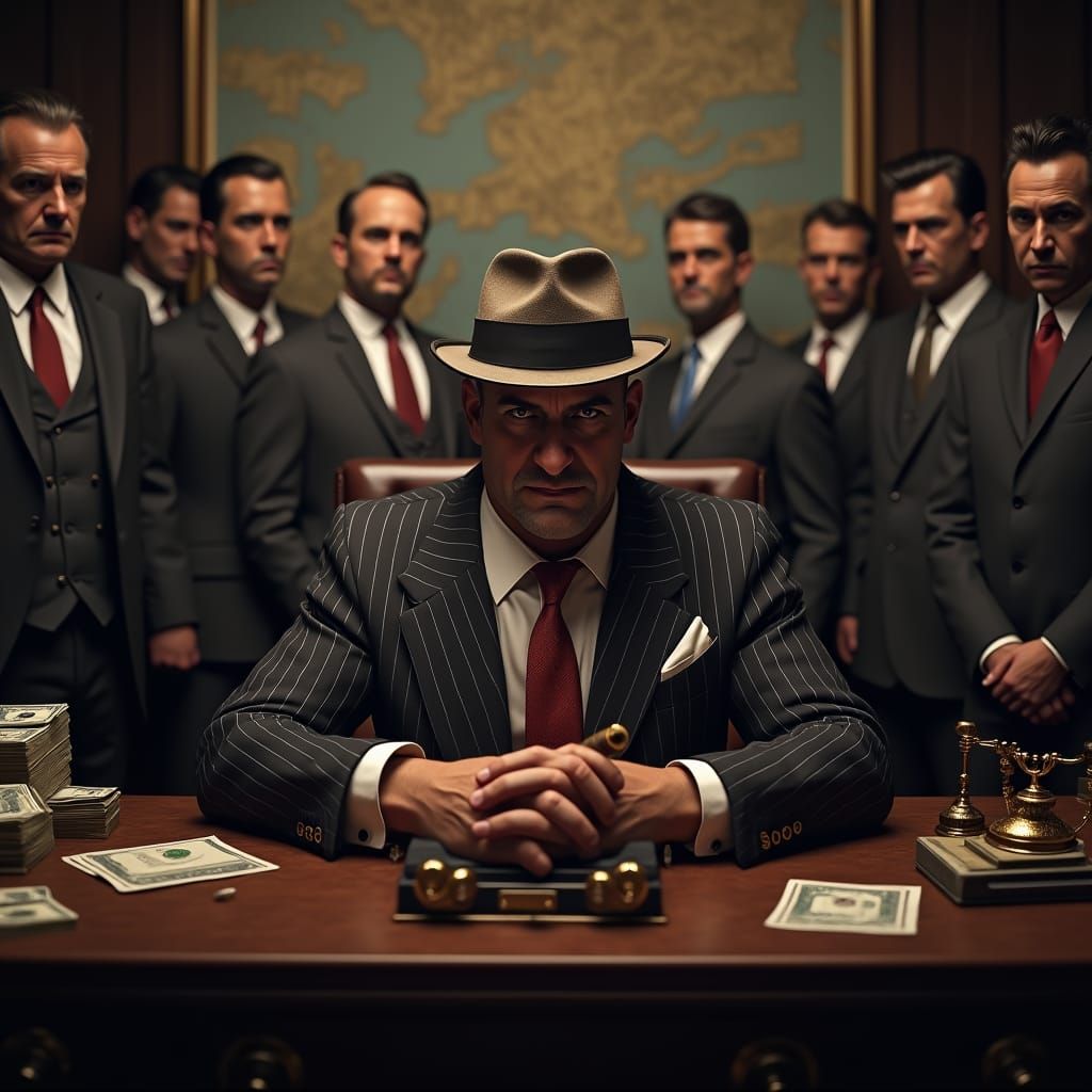 1940s Crime Boss in Dark Office, Matte Painting