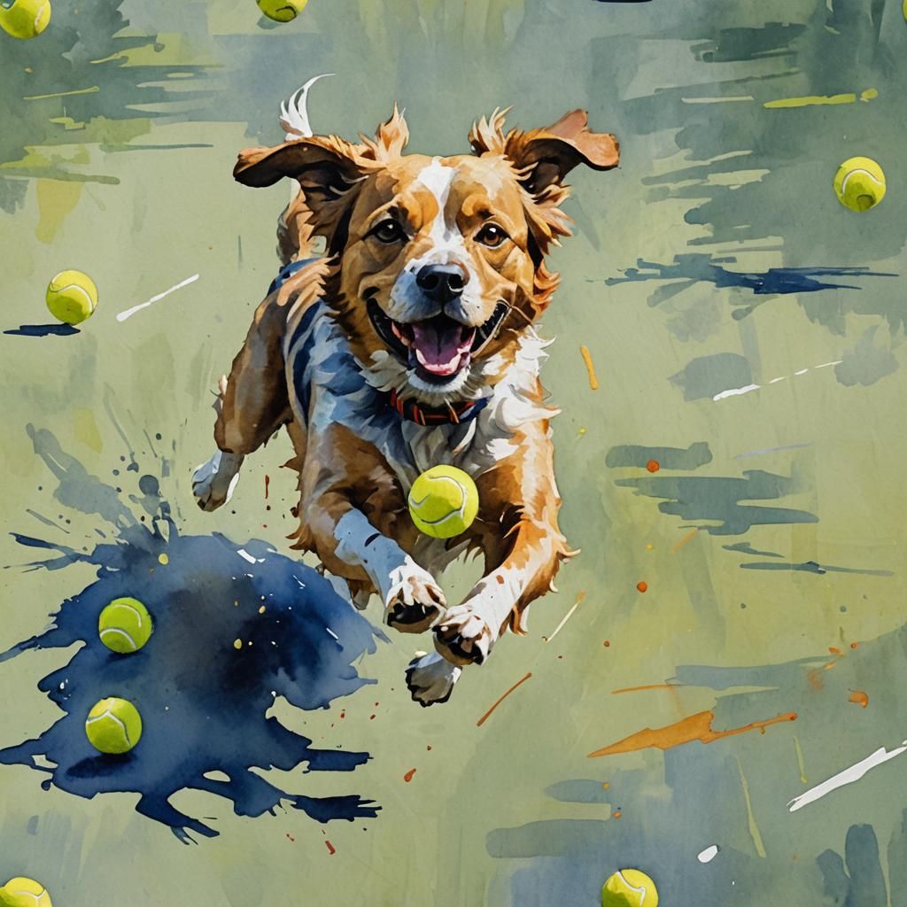 dog chasing a yellow tennis ball