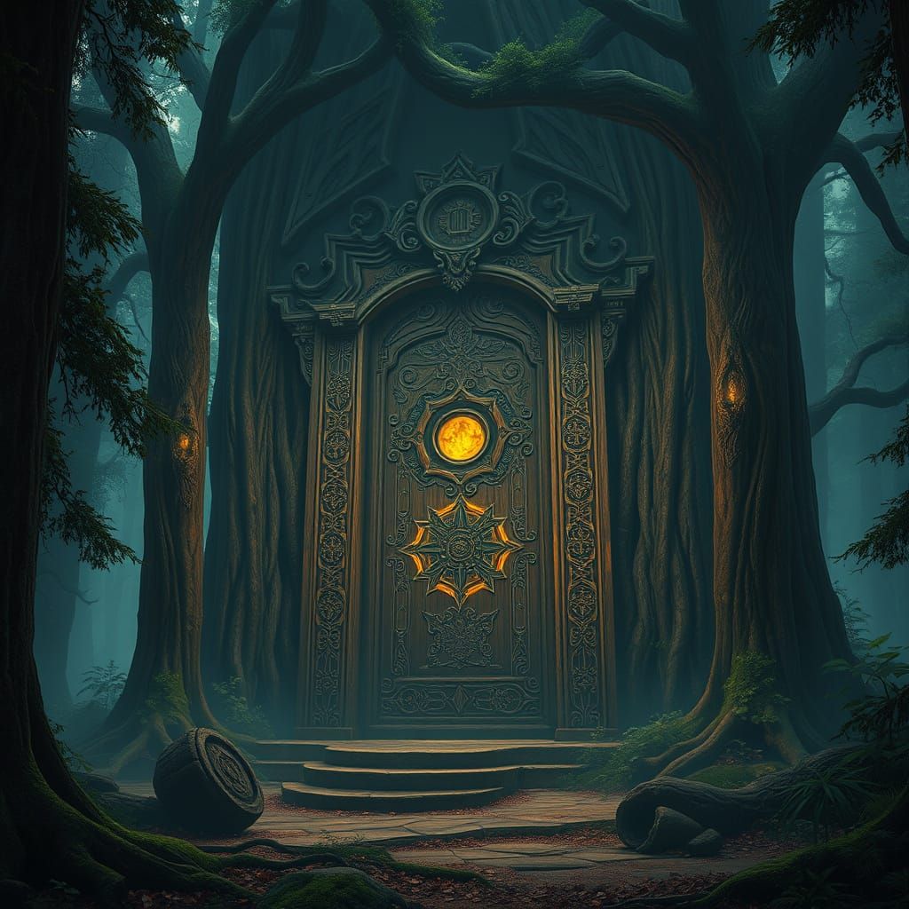 Mysterious Glowing Door in Primeval Forest: Matte Painting