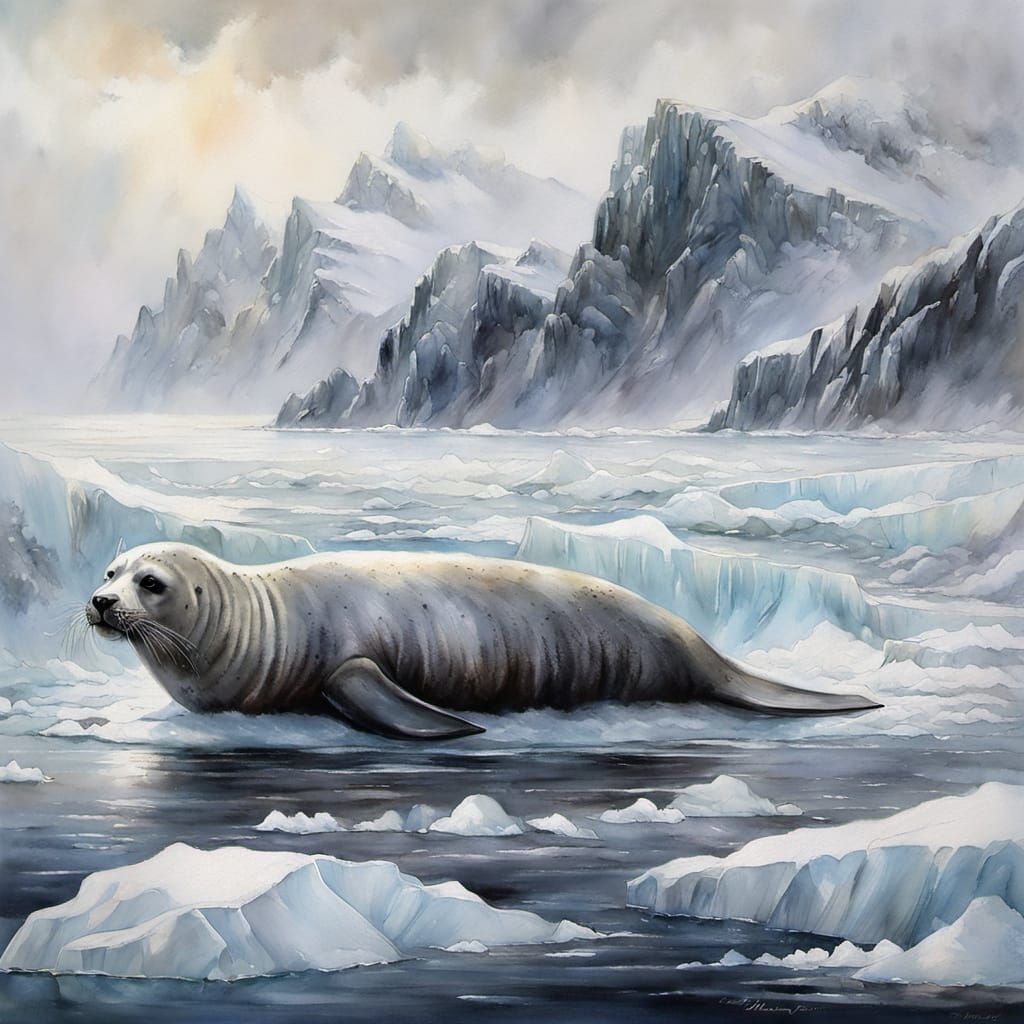 Surreal Antarctic Seal Emerges from Frosty Ocean