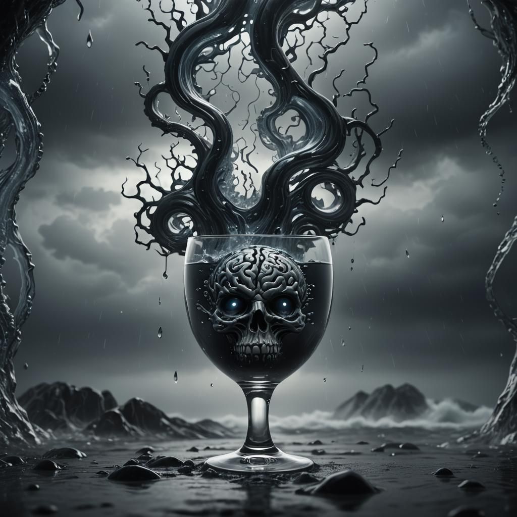 Glass 'A' Shape Suspended in Stormy Fantasy Landscape