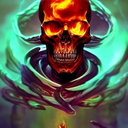 Hyperdetailed Flaming Skull Concept Art
