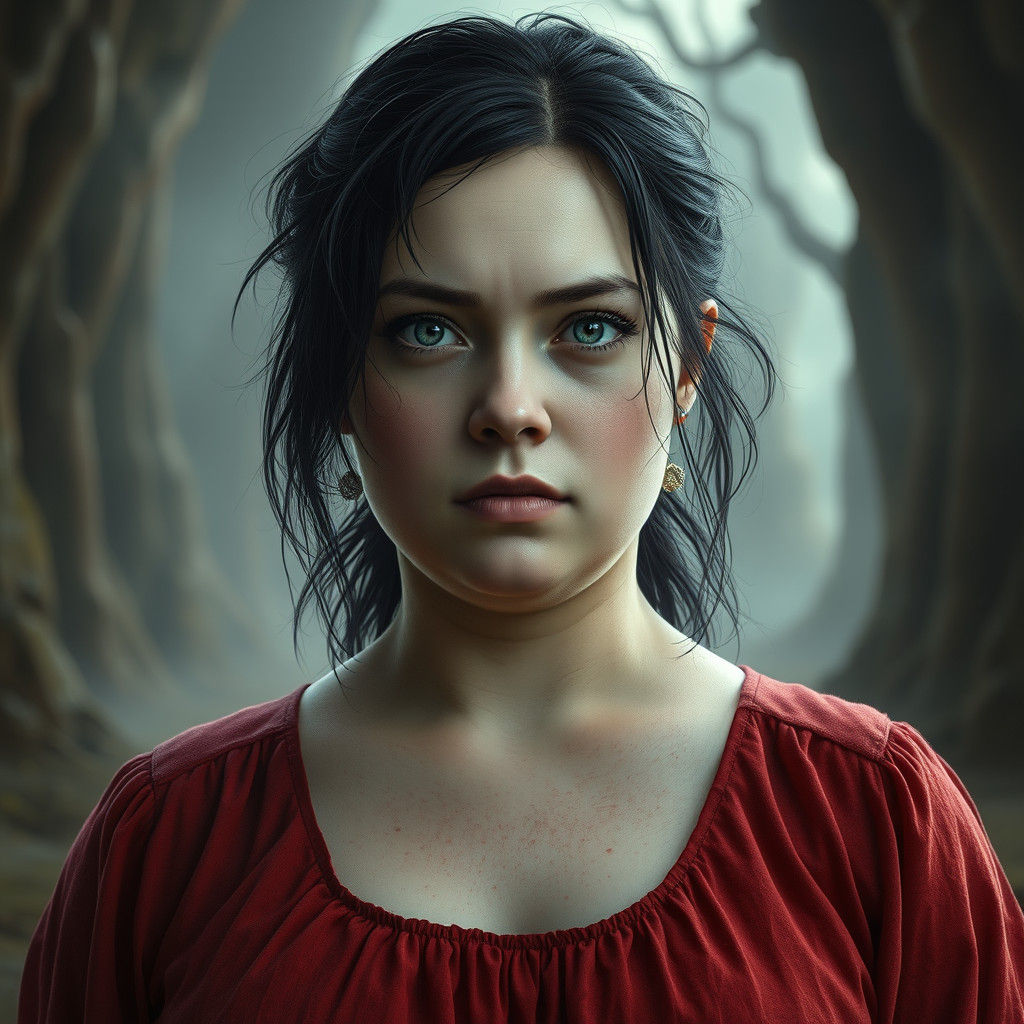 Mysterious Plus Size Woman in Vibrant Red Fantasy Attire