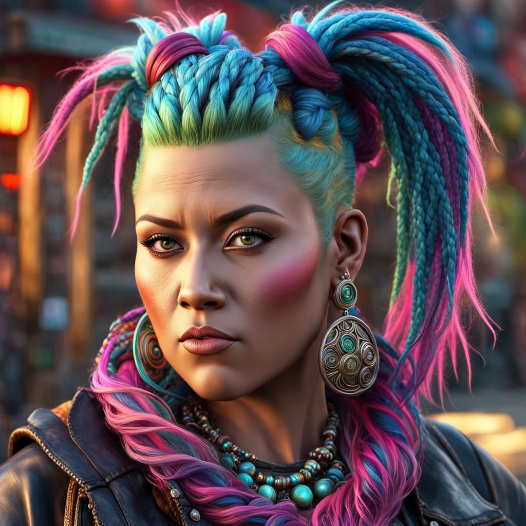 Punk Lady with Volumetric Lighting in Psychedelic Art