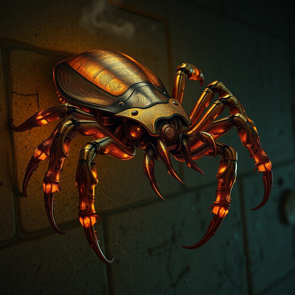 Biomechanical Arachnid Constructs in Arcane Steam Aesthetic