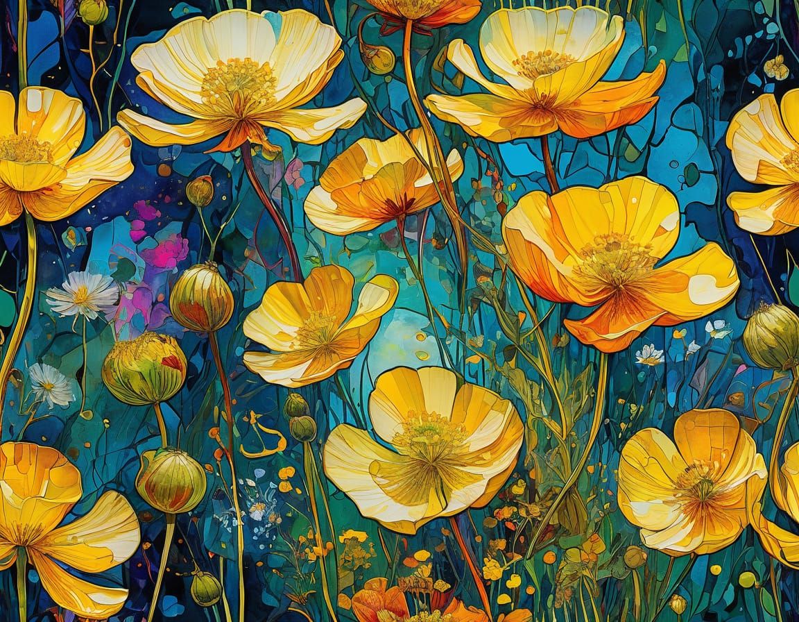 Abstract Buttercups: Vivid Colors in Expressionist Style