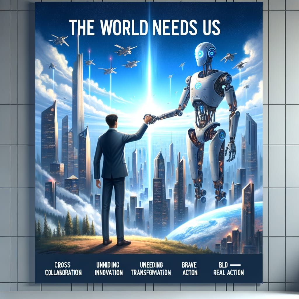 Technology Collaboration Poster: Futuristic Cityscape Concep...