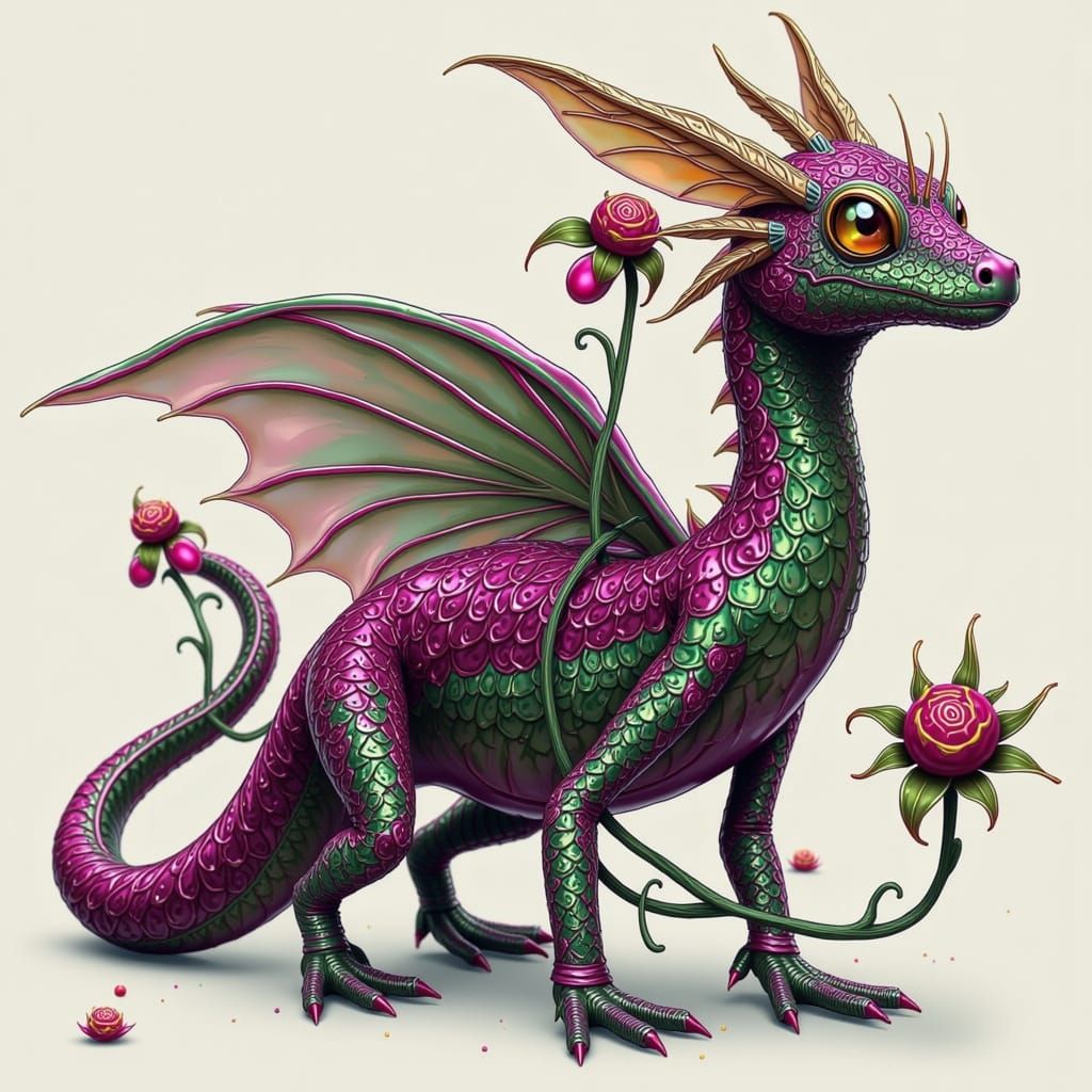 Fantastical Red Cabbage Dragon with Emerald Scales