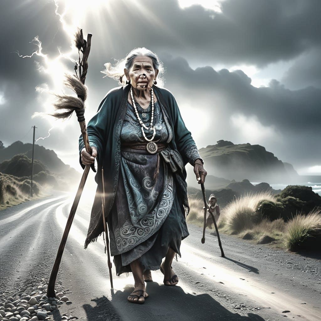 Maori Woman with Grandchild and Spirits