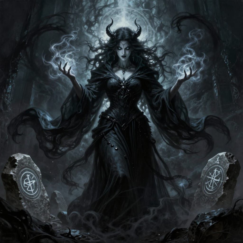 Dark Sorceress Conjuring Eldritch Energies