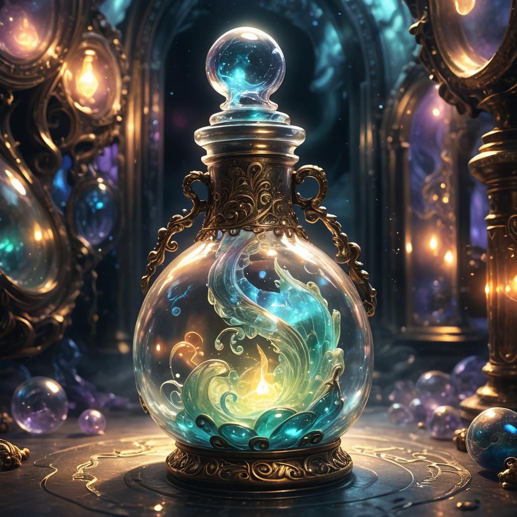 Glowing Psychic Potion in Ornate Glass Vial