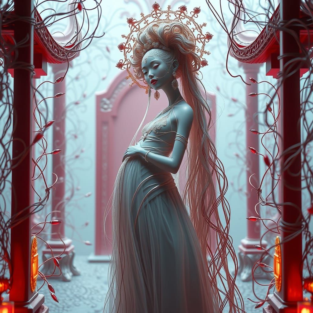 Goddess at Shrine with Wire Sculpture Details