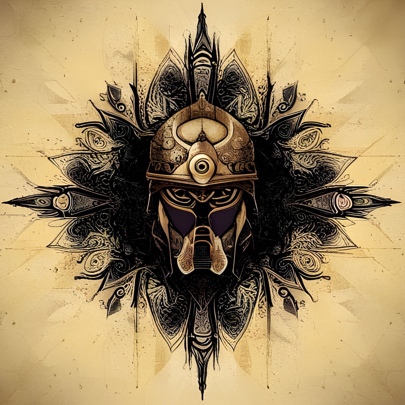 Cyberpunk Samurai in Dark Fantasy Abstract Art