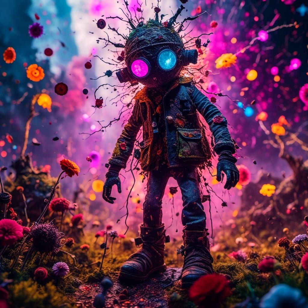 Enchanted Forest Scarecrow with Glowing Eyes