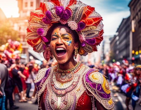 Festive Street Parade in Cinematic Hyperrealism