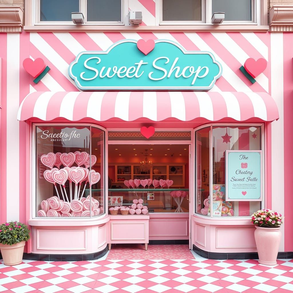 Whimsical Pink and White Sweet Shop Facade