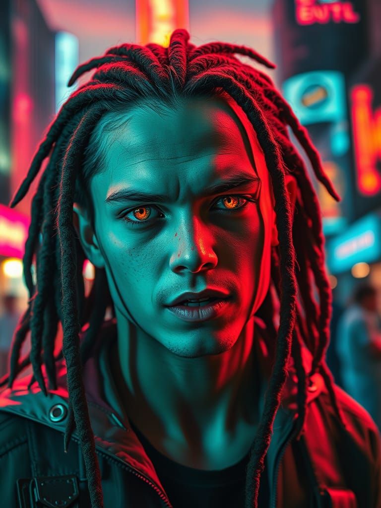 Adrenaline as a Cyberpunk Hero with Neon Lights
