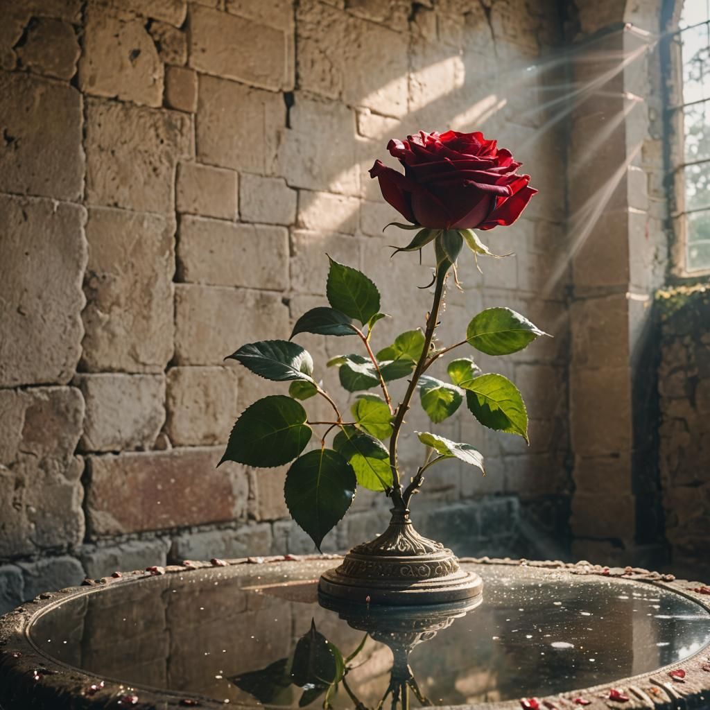 Sparkling Red Rose in Castle Sunlight