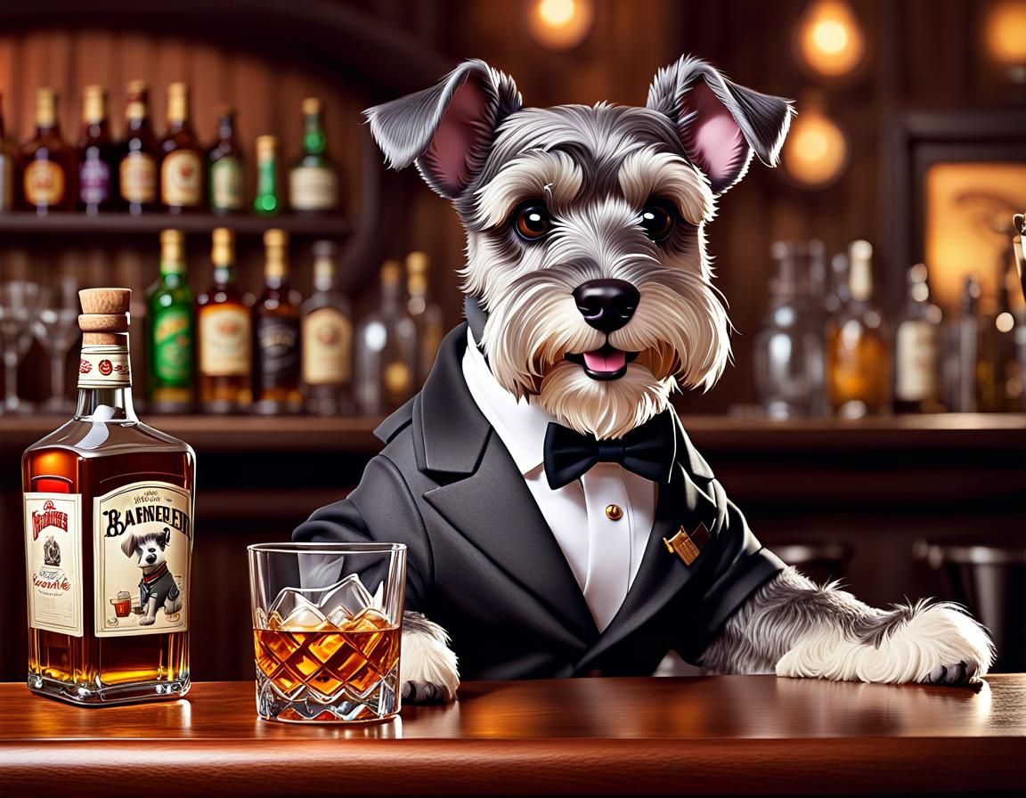 Schnauzer Bartender in Disney Cartoon Style