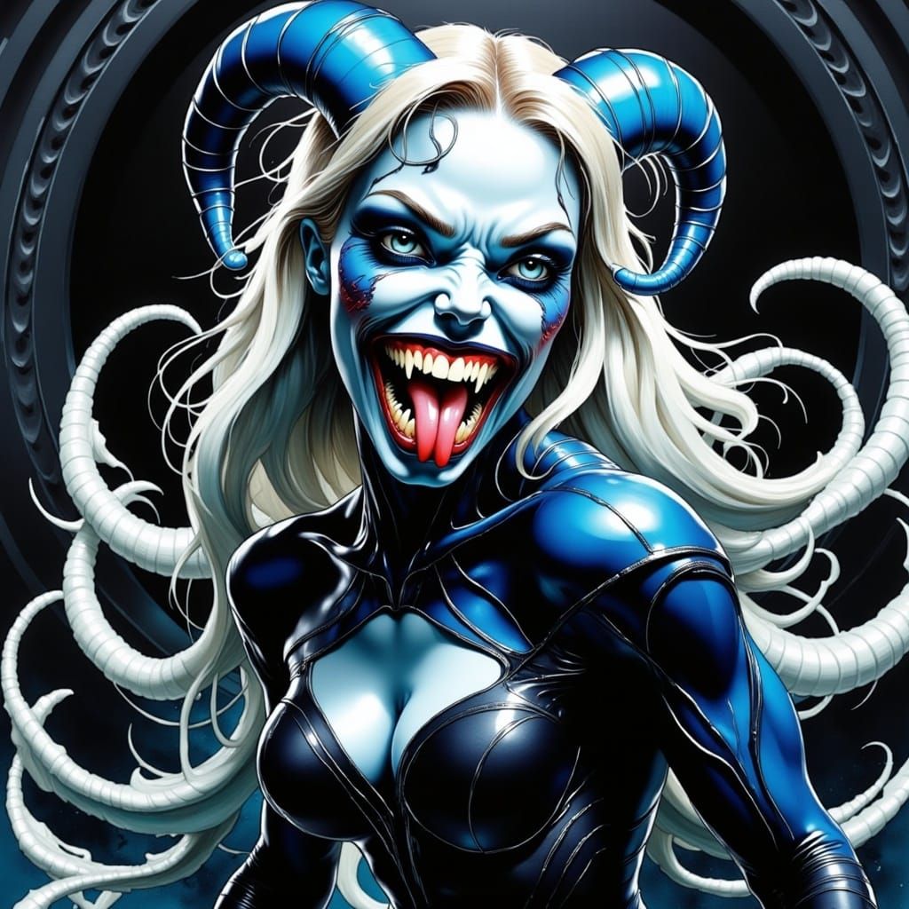 <lora:Neurographic Flux:1.2> Smurfette as Venom