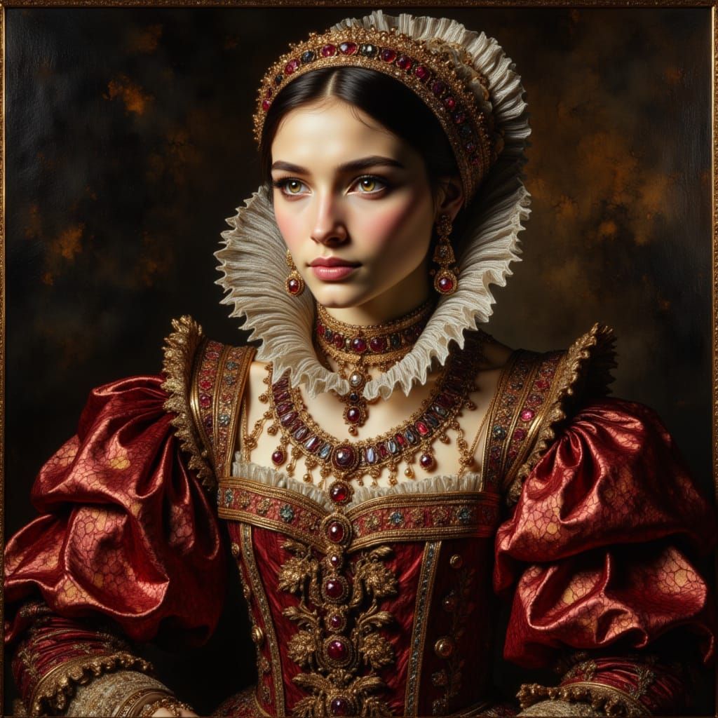 16th Century Lady in Crimson Velvet: Digital Matte Painting