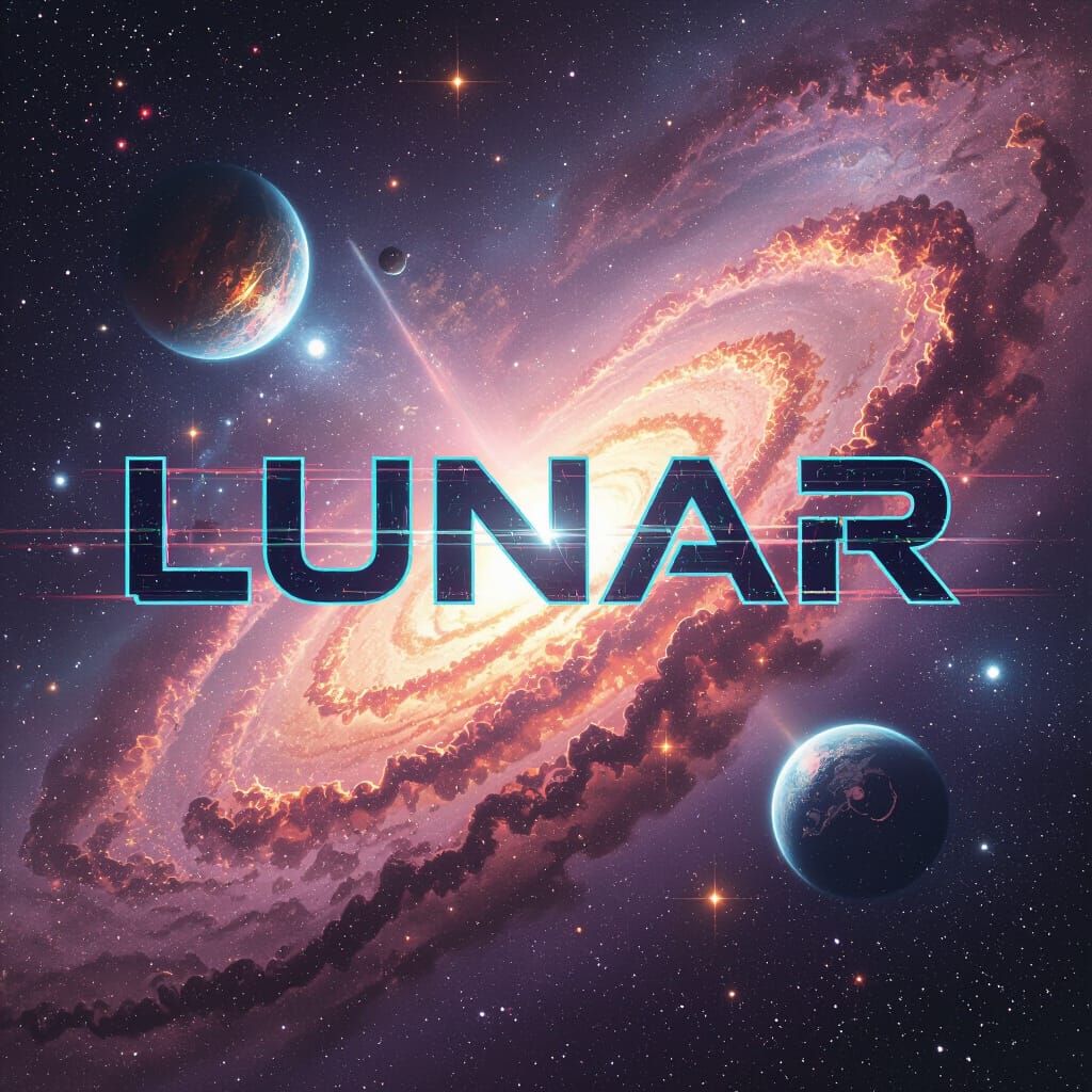 Futuristic Lunar Text in Vibrant Galaxy
