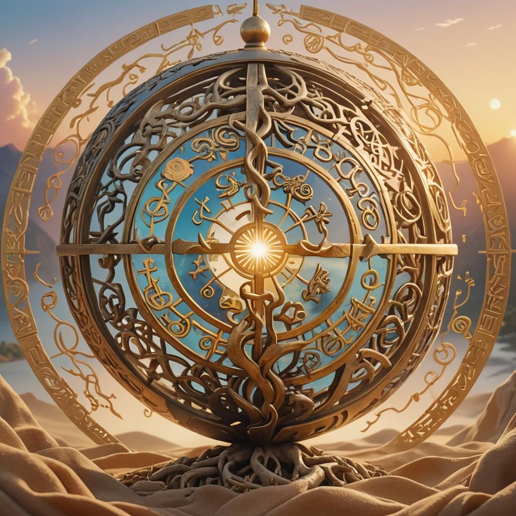 Radiant Globe Uniting World Religions at Dawn