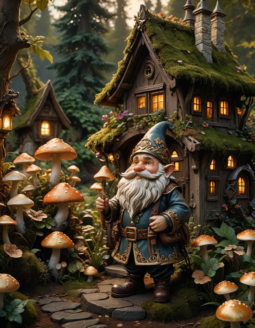 Gnome Beside Cottage in Dutch Fantasy Realism