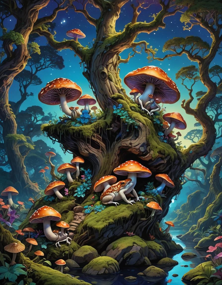 Mystical Toad in Moonlit Oasis