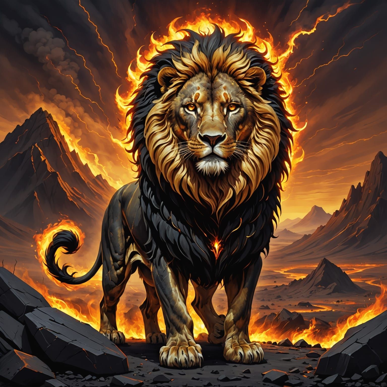 Obsidian Lion with Molten Gold Mane