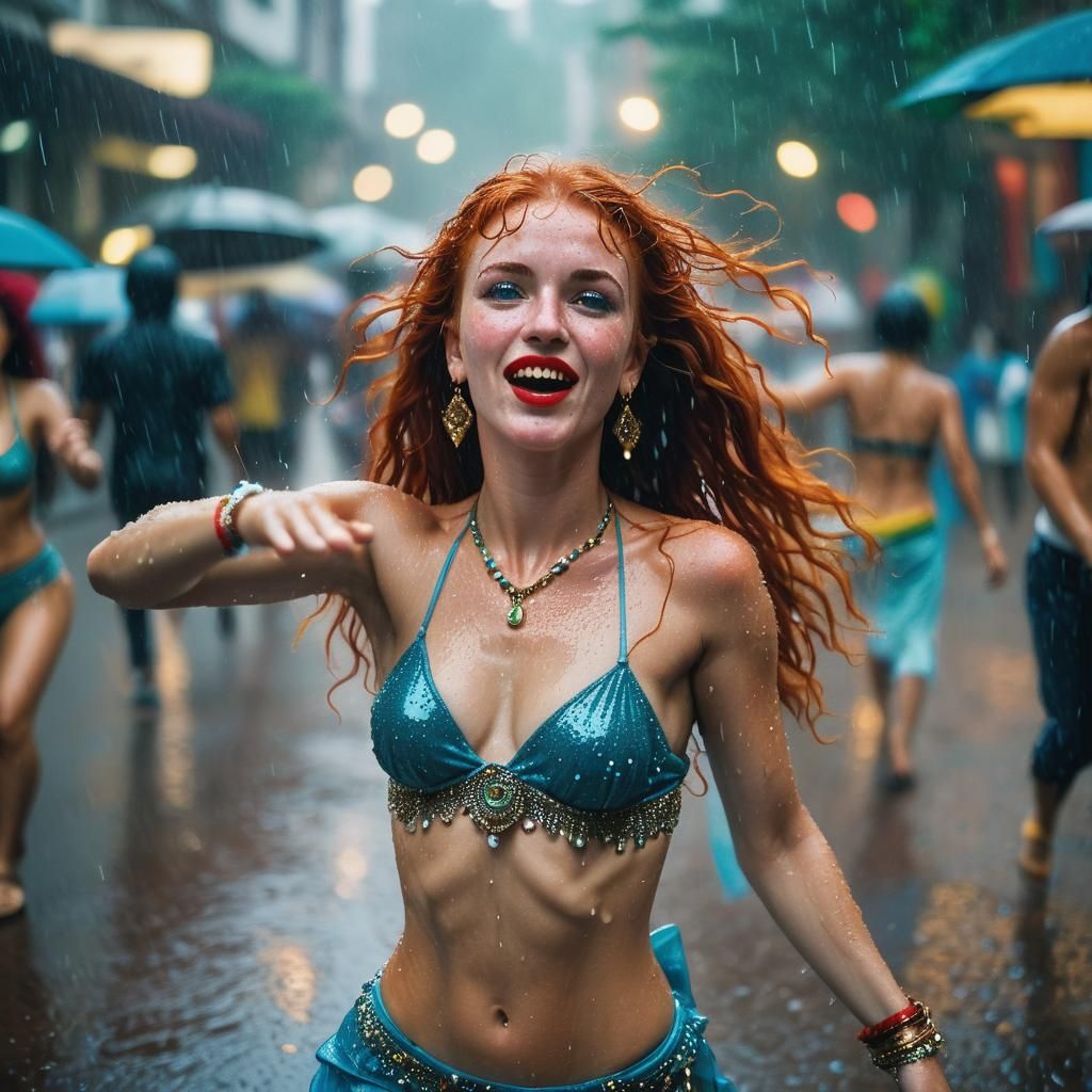 Red-Haired Dancer in Rainy São Paulo: 80s Film