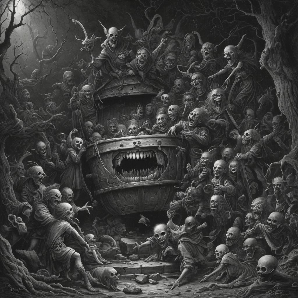 Children Discovering Treasure in Sinister Horror Style