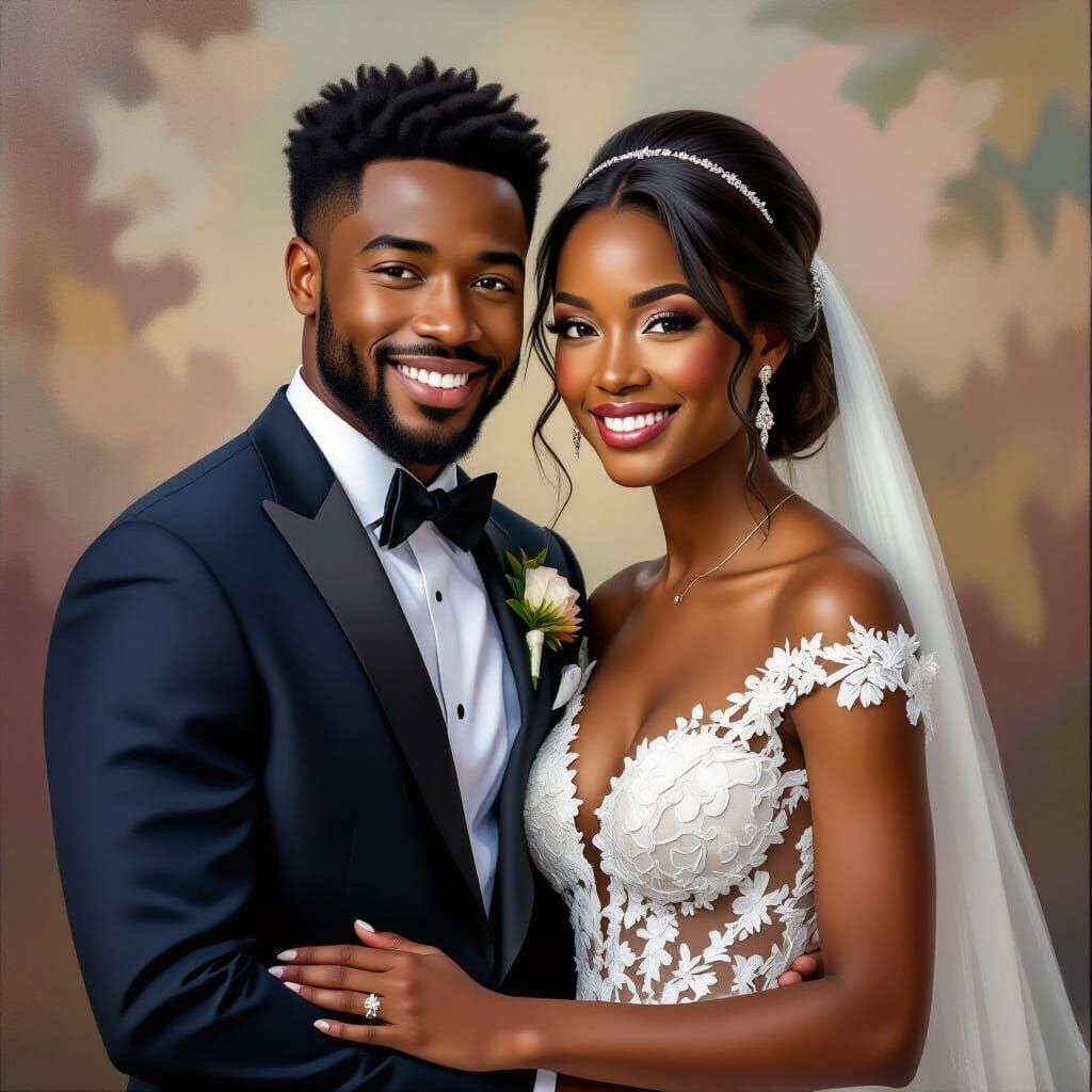 Elegant Wedding Day Portrait in Hyperrealistic Oil