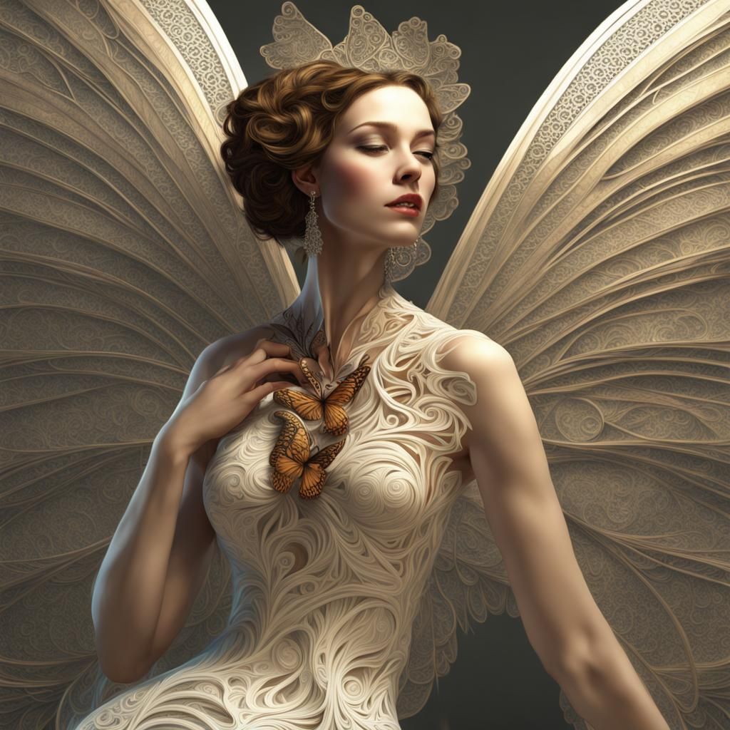 Butterfly Winged Angel in Digital Art Style