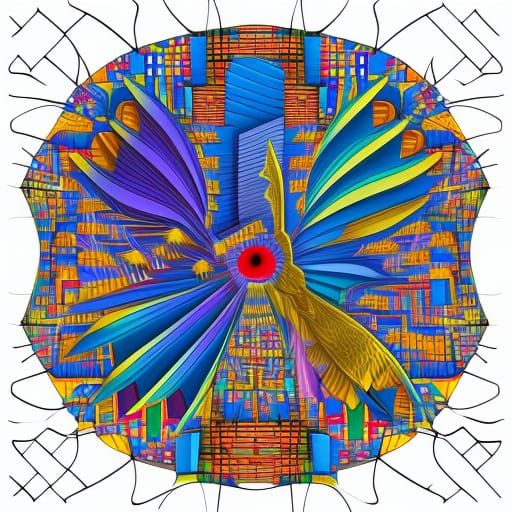 Winged Centaur Over City in Abstract Style