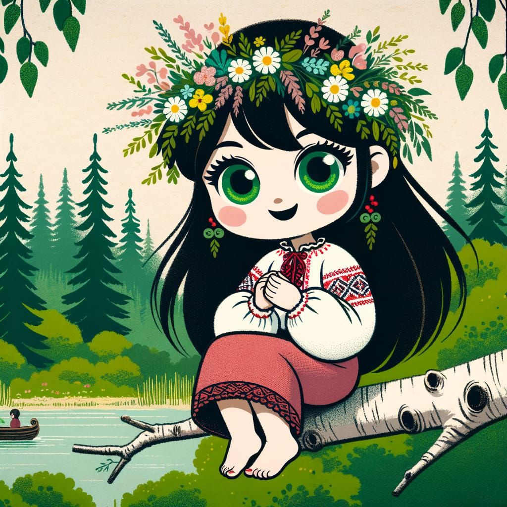Young Lady in Forest Style of Classic Animation