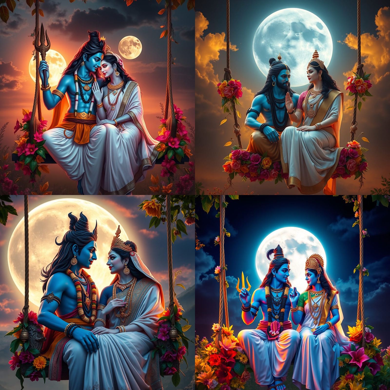 Divine Love: Shiva and Parvati Under Moonlight