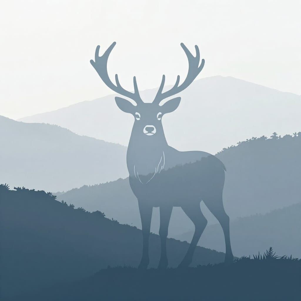 Elegant Deer Silhouette with Mountain Landscape Double Expos...